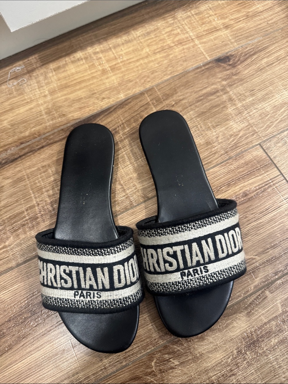 Dior Black and Ivory Christian Dior Paris Slide Sandals